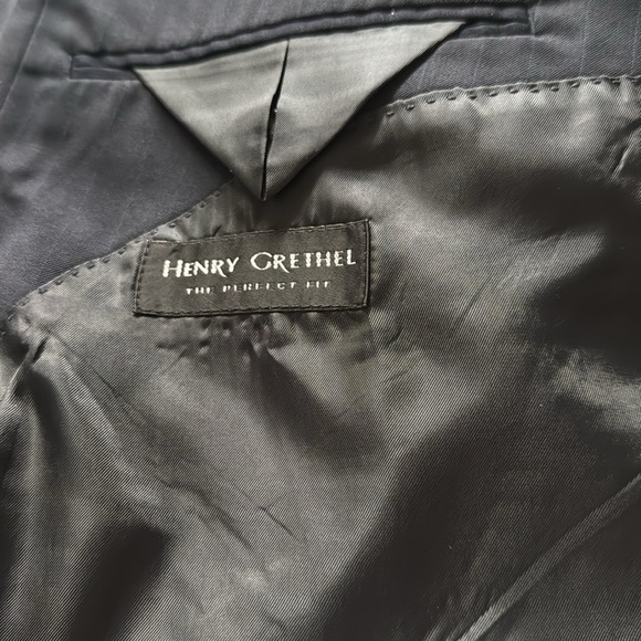 Henry Grethel wool blend dark blue pin stripe two button blazer Sz 54R suit coat - Picture 8 of 9